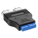 Motherboard USB 3.0 20 Pin Header Female to A Female Adapter 2 Ports Dual RVG