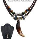 1PC Men's Bohemia Wolf Tooth Pendant Leather Beaded Weaved Necklace Gift Jewelry