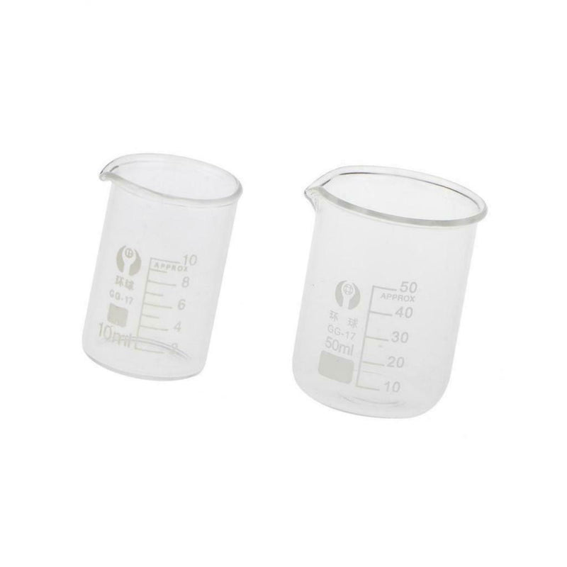 2 Pcs 10ml 50ml Borosilicate Glass Beaker -- Graduated Low Form Measuring
