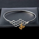 Fashion Women Geometric Honeycomb Bangle Bee Pendant Charm Bracelet Jewelry