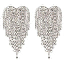 Rhinestone Tassel Earrings, Crystal Earrings, Large Heart Shape Sparkling D