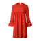 Solid Color Loose Straight Dress Pleated Women Chiffon Dresses (Red S) A