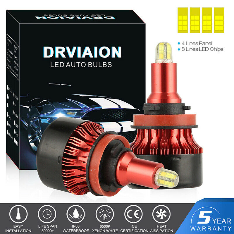 Pair H11 H8 H9 1800W 270000LM 4-Sides LED Headlight Kit Hi/Lo Power Bulb 6000k U