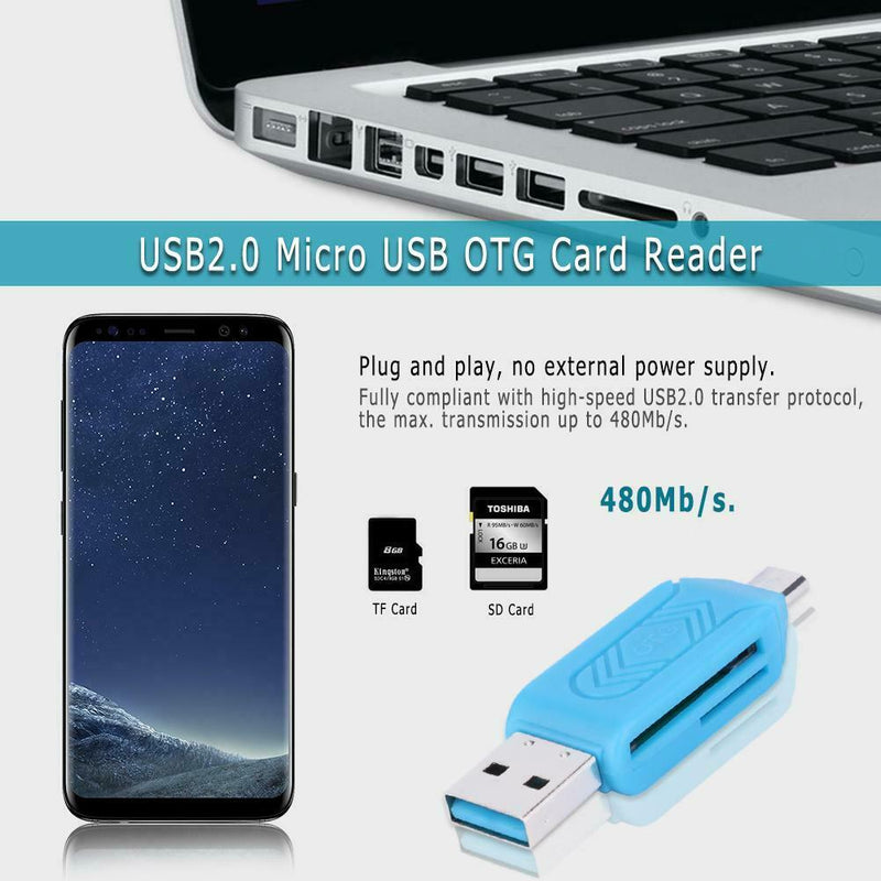 USB2.0 Micro USB OTG Card Reader for TF SD Memery Card for PC Phone (Blue)