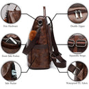 Women Backpack Purse Pu Leather Anti-Theft Casual Satchel Shoulder Bag For