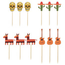 Set of 12 Mexican Fiesta Cake Toppers Cactus Guitar Cupcake Toppers Party