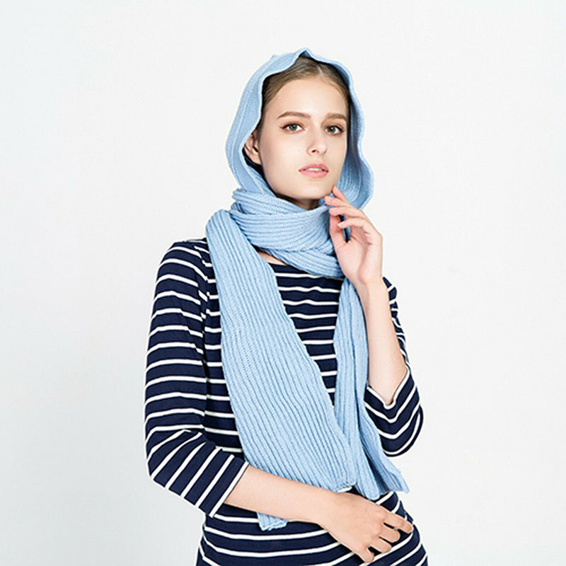 Winter Hat Women Knitted Hat Scarf Cap Warm Beanie Hoodie Hooded Scarf