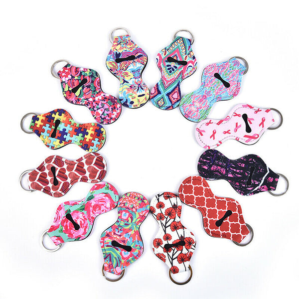 Waterproof Neoprene Floral Colourful Lipstick Chapstick Lip Balm Holder Keycha_