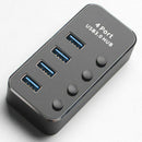 Aluminum Alloy Multifunctional 4 Port USB 3.0 HUB Independent Switch LED In