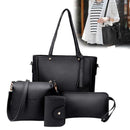 4pcs/Set Lichi Leather Tassels Women Tote Shoulder Clutch Card Bags (Black) A