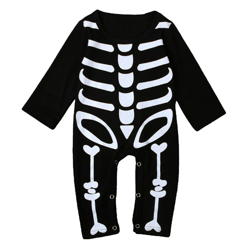 One Piece Skeleton Halloween Costume Bodysuit Baby Boys Girls Play Romper 80