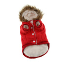 Autumn Winter Pet Dog Horn Buckle Hooded Pocket Thick Warm Coat Red