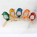 Enamel Five Birds Brooch Pin Crystal Rhinestone Collar Clip Animal Brooches TO