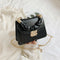 Alligator PU Shoulder Bag Women Pleated Totes Retro Chain Handbag (Black)