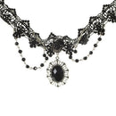Lolita Gothic Black Rose Flower Lace Choker Collar Necklace Beads Chain OHK