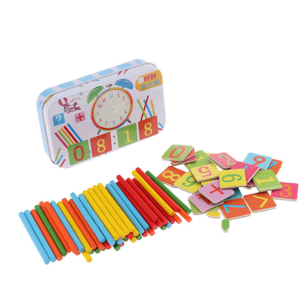 Math Kids Number Cards & Counting Stick Building Block &Metal Box Baby Preschool