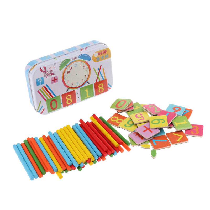 Math Kids Number Cards & Counting Stick Building Block &Metal Box Baby Preschool