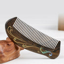 Natural Handmade Wooden Comb with Colorful Peacock, Fine Tooth Short Style