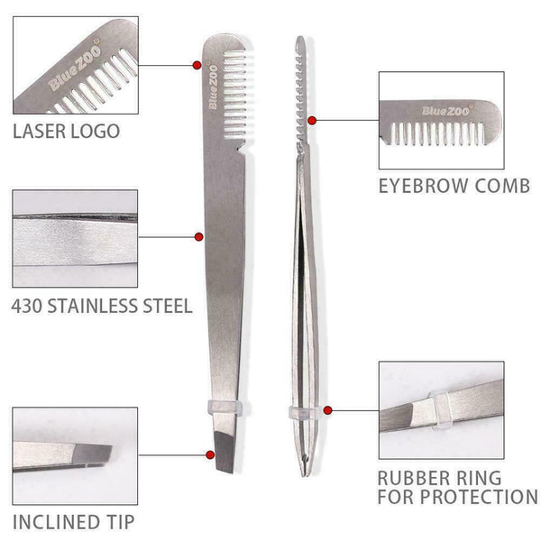 1*Double-sided Stainless Steel Comb Eyebrow Tweezers Tools Removal Hair H7K4