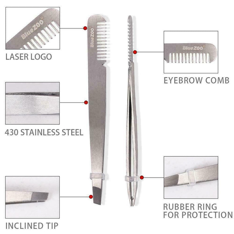 1*Double-sided Stainless Steel Comb Eyebrow Tweezers Tools Removal Hair H7K4