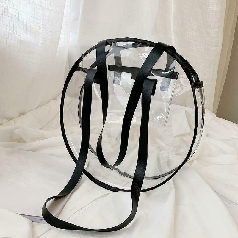 Summer Beach Round Transparent Women Handbag Tote Shopping Bags (Black)