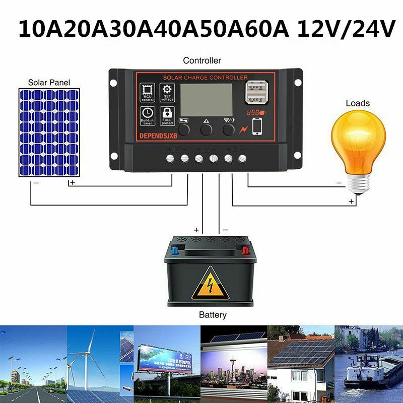Solar Panel Controller Battery Charge Regulator 12V/24V Auto With Dual UsbÃ¯Â¼Ë† H3V4