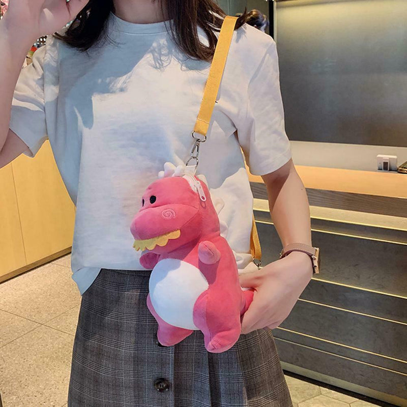 Women Cute Dinosaur Plush Satchel Girl Mini Shoulder Money Phone Bag (Pink)