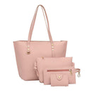 4pcs/set Solid Color Litchi Pattern Women Shoulder Handbags Clutch (Pink)