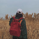 Corduroy Solid Color Backpack Sen Simple Simple Wild College Student Bag Le A4X9