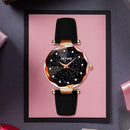 Women Casual Quartz Watches Leather Watchband Business Wristwatch (Black) A