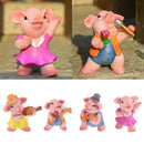 4x Lovely Mini Pig Family Band Handpainted Figures Set Prop Decoration