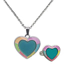 Magic Heart Shape Pendant Necklace Ring Set, Mood Change Color Heart Necklace