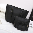 4pcs/set Solid Color Litchi Pattern Women Shoulder Handbags Clutch (Black)