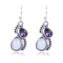 Purple Amethyst Moonstone Two Teardrop Topaz Dangle Drop Earrings Hook Jewelry