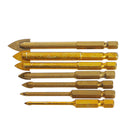 7 Pcs 3/4/5/6/8/10/12mm Titanium Coated Glass Drill Bit With Hex Shank Set