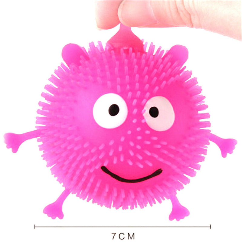 Cartoon LED Light Up Glowing Hair Flash Ball Kids Fun Squeeze Anti Stress ToysSP