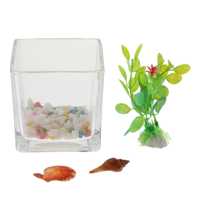 Tabletop Square Aquarium Fish Glass Vase Tank Plant Home Decoration 10x10x10cm