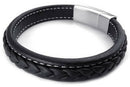 Jewelry Men's Bracelet Bangle Leather Stainless Steel Black E3U3
