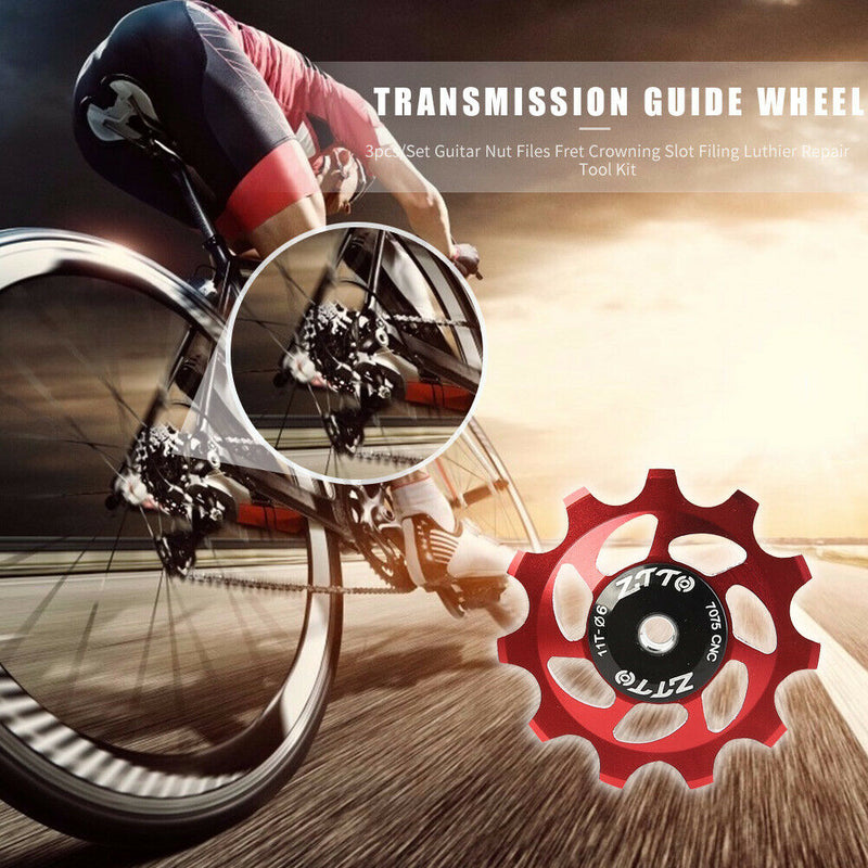 1 Set 11T Rear Derailleur Jockey Wheel Ceramic Bearing Guide Roller (Red)