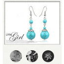 National Style Retro Female Models Turquoise Earrings Simple Spherical Blue P6O9