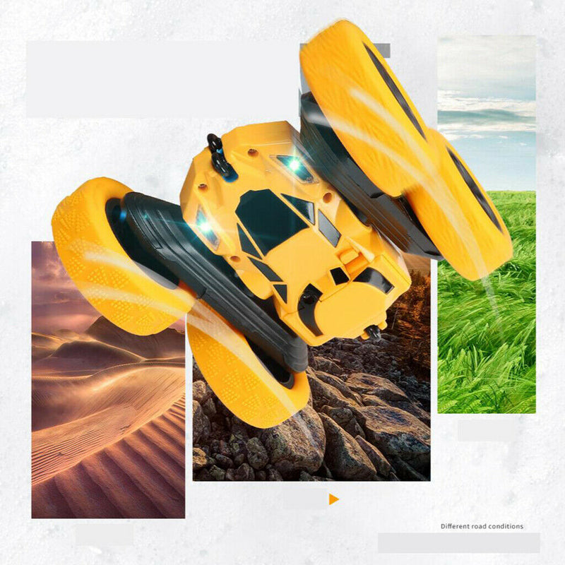 4WD 2.4Ghz Remote Control Car Double Sided Rotating Vehicles Toys  Yellow