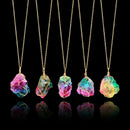 Natural Rainbow Stone Necklace Fluorite Crystal Pendant Women Jewelry