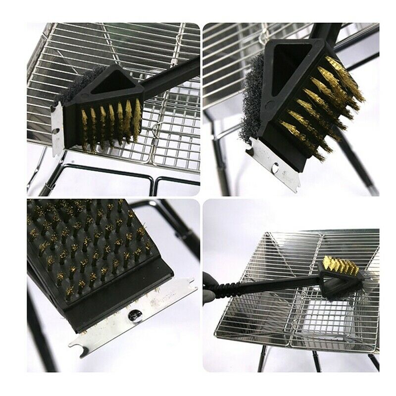 3in1 BBQ Cleaner Copper Wire BBQ Grill Brush Stainless Steel Long Handle Ba