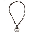 Fashion Mens Retro Leather Cord Necklace Double Circle Ring Pendant Jewelry Gift