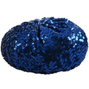 Lady Costume Stretch Sparkly Shining Sequin Beret Beanie Hat Dark Blue