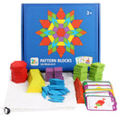 Wooden Pattern Blocks -155Wood Pieces Multicolored Tangrams for Kids Ages 3 and