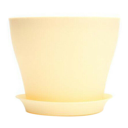 Plastic Plant Flower Pot Planter With Saucer Tray Round Gloss Home Garden D