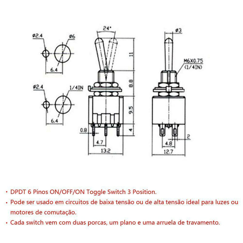 5pcs Mini 3 Positions 6Pin Toggle Switch MTS-223 Dual Reset Power Switch