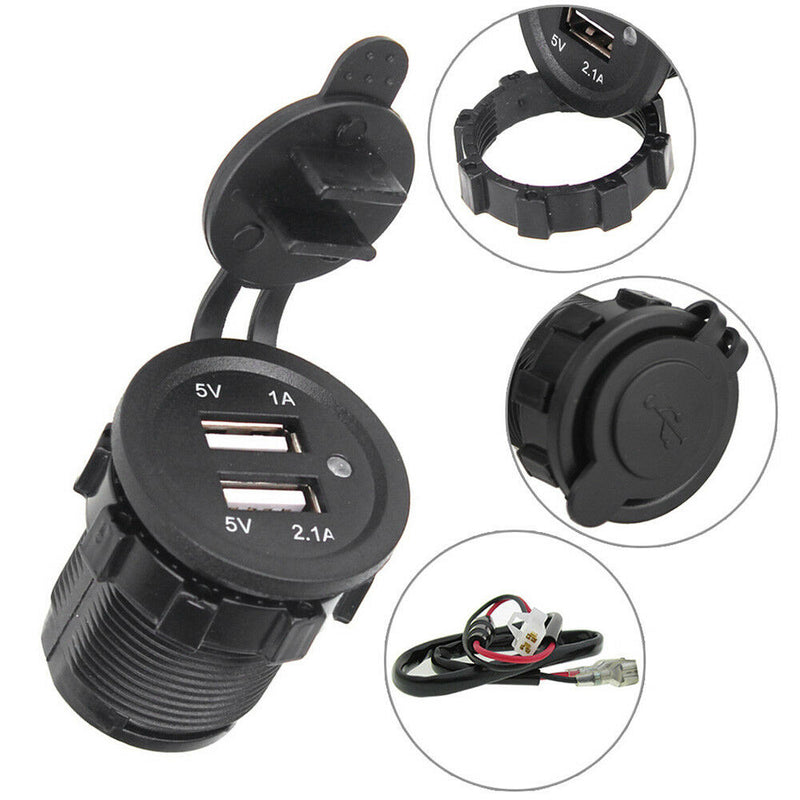 12V-24V 2 USB Port Car Charger Cigarette Lighter Socket Power Adapter +Wire Fuse
