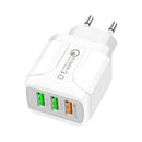 3 Port Charger USB QC3.0 Fast Charging Travel Wall Phone Adapter (White EU) A